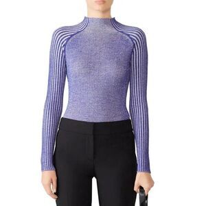 DREYDEN Romy Sweater Women Medium Cobalt Mock Neck Pullover Ribbed Wool Viscose